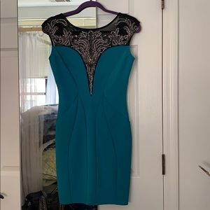 Short bodycon dress with sequins, jewels